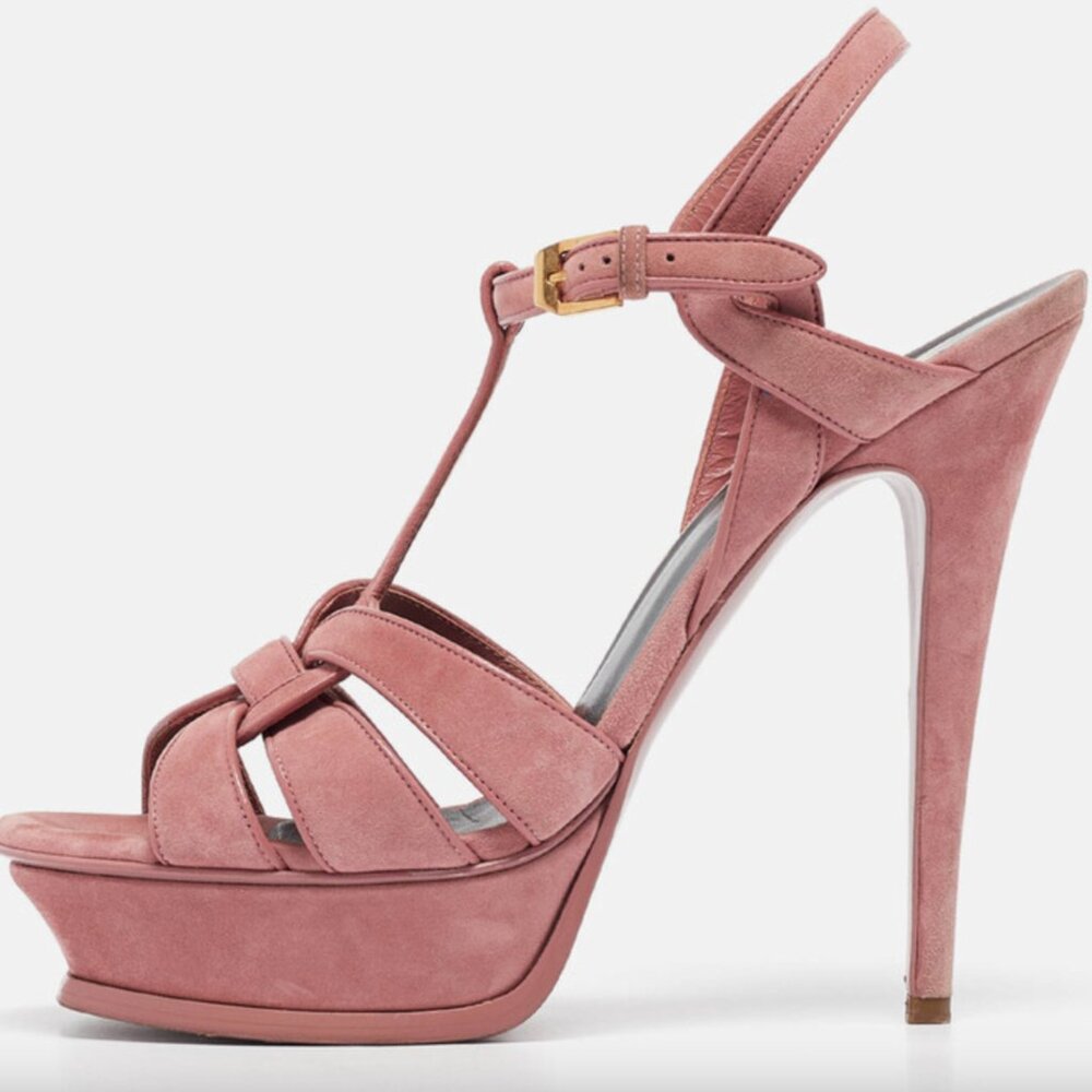 Iconic YSL Tribute 135 heels, in softest pink suede!!